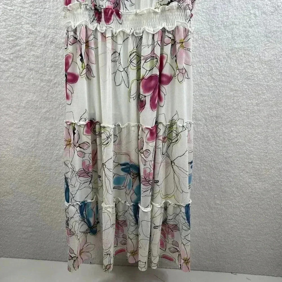 Lane Bryant Womens Plus 26/28 White Floral Midi Dress Smocked Waist Tie Neck NEW - Picture 13 of 14